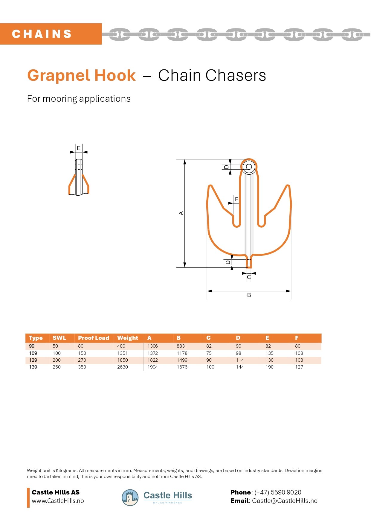 Chain Grapnel Hook technical drawing