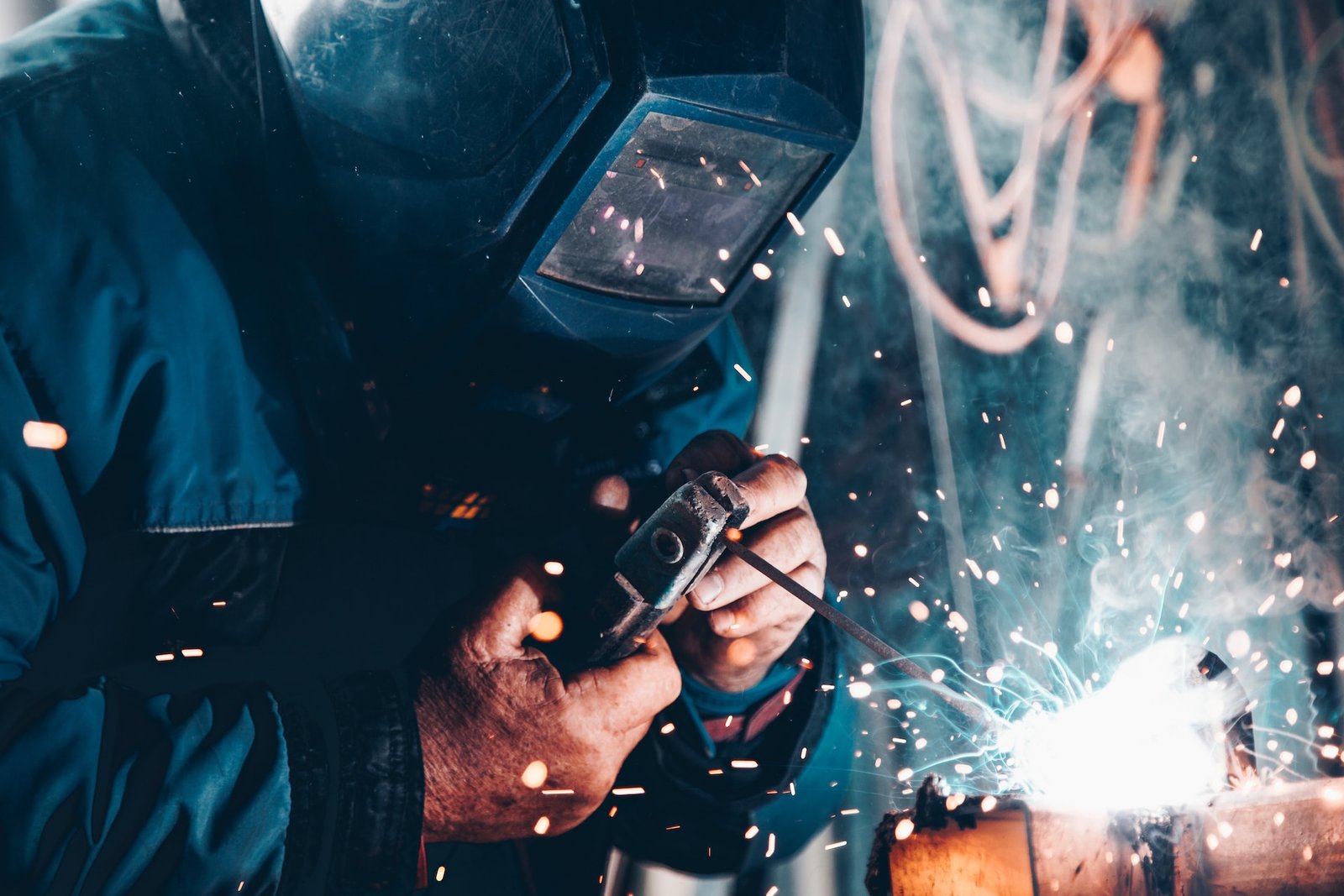 A welding operator in a factory