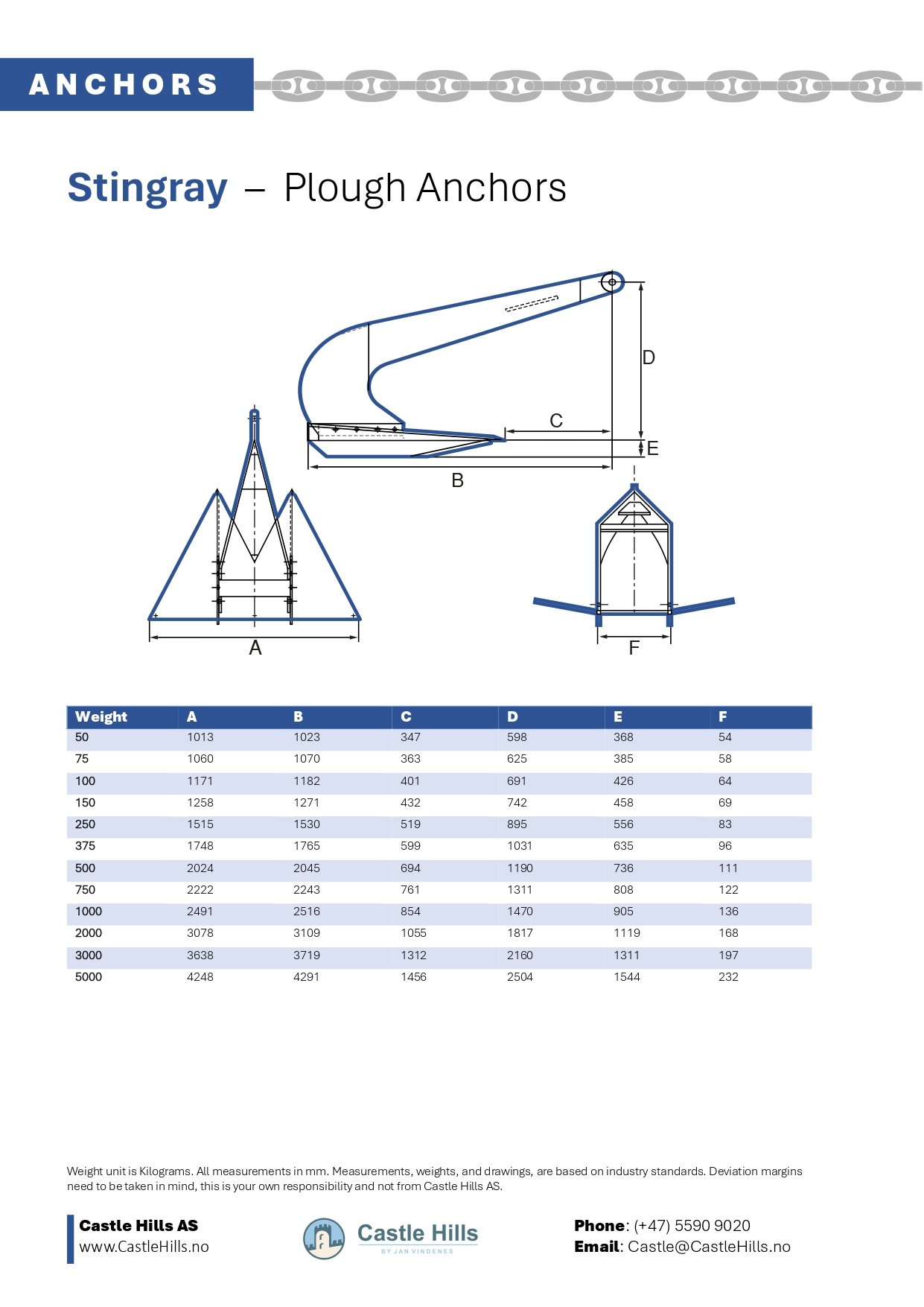 Technical Details and Drawing of a Spek Anchor, weight and sizes